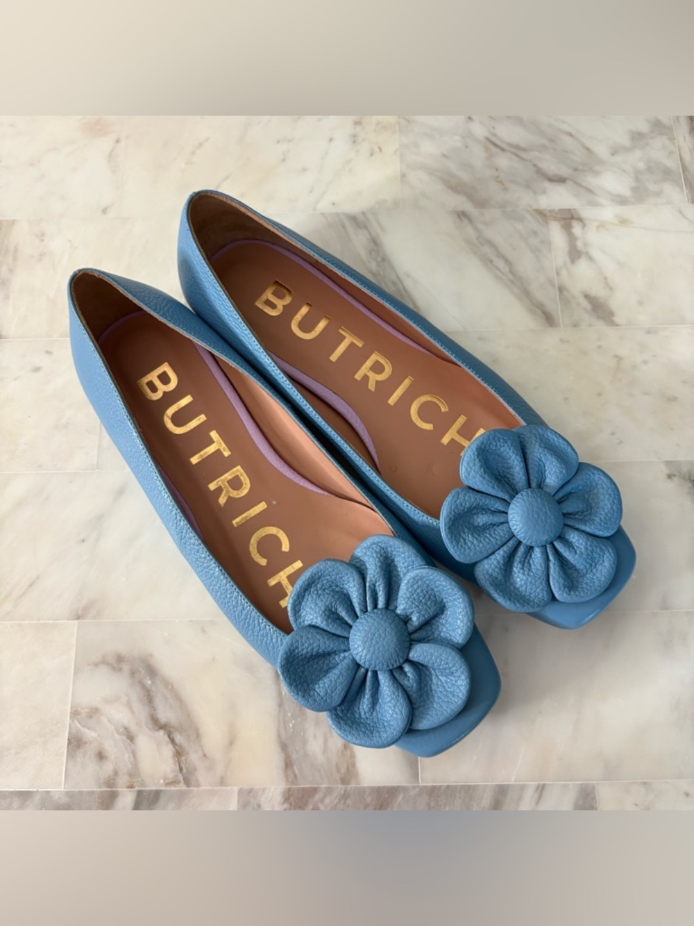 Butrich Sakura Floral Flats Flower Toe Blue Size 36